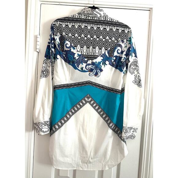 ETRO Cotton Floral Aztec Teal Blue Women’s Button Down Shirt Blouse- 44 (sz 4/6) - Picture 3 of 4